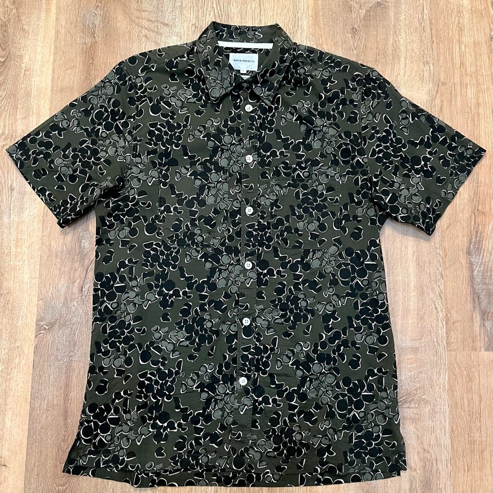 Norse Projects Green and Black Short Sleeve Oscar Print Shirt Size Small